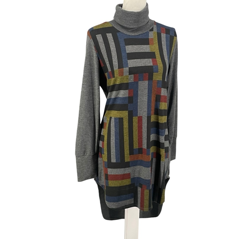 GO Couture Turtleneck Soft Knit Tunic High Low Hem